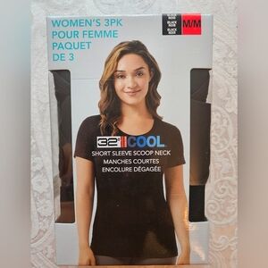 32 Degrees Cool Quick Dry T-Shirts, Box of 3 Black Shirts, Medium, New in Box